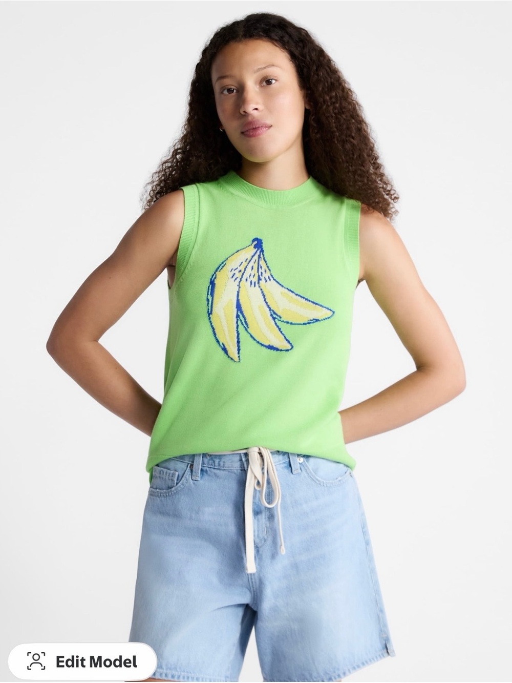 Bright Green Knit Banana-Print Tank Top